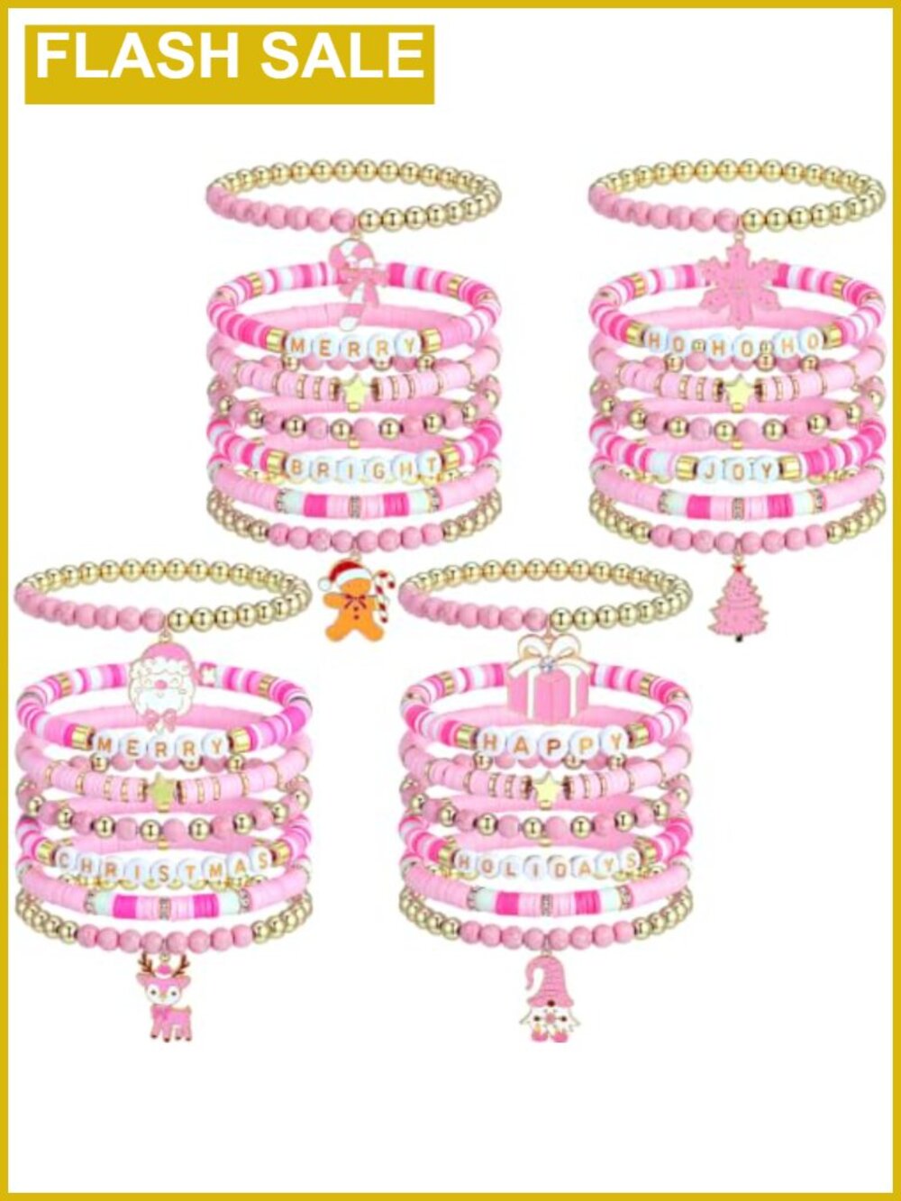 28 Pc Christmas Bead Bracelets Stackable Stretch Set Holiday Party Gift